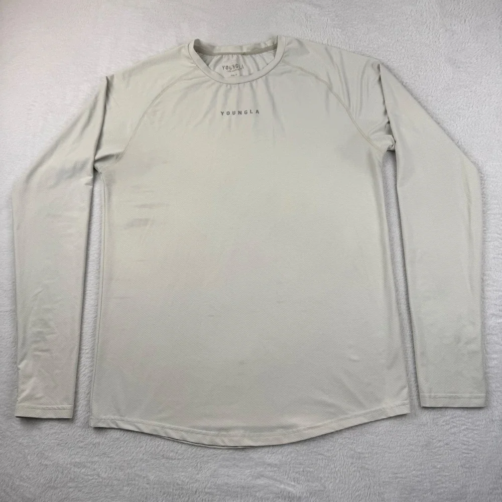YoungLA Long Sleeve Shirt Mens Medium Beige Performance Athletic Top
